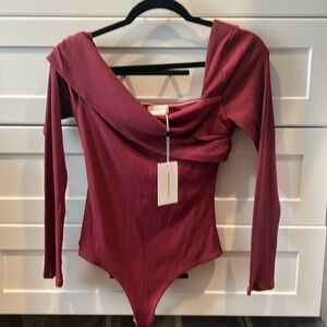 Lovers and Friends!!! Burgundy color, off the one shoulder bodysuit